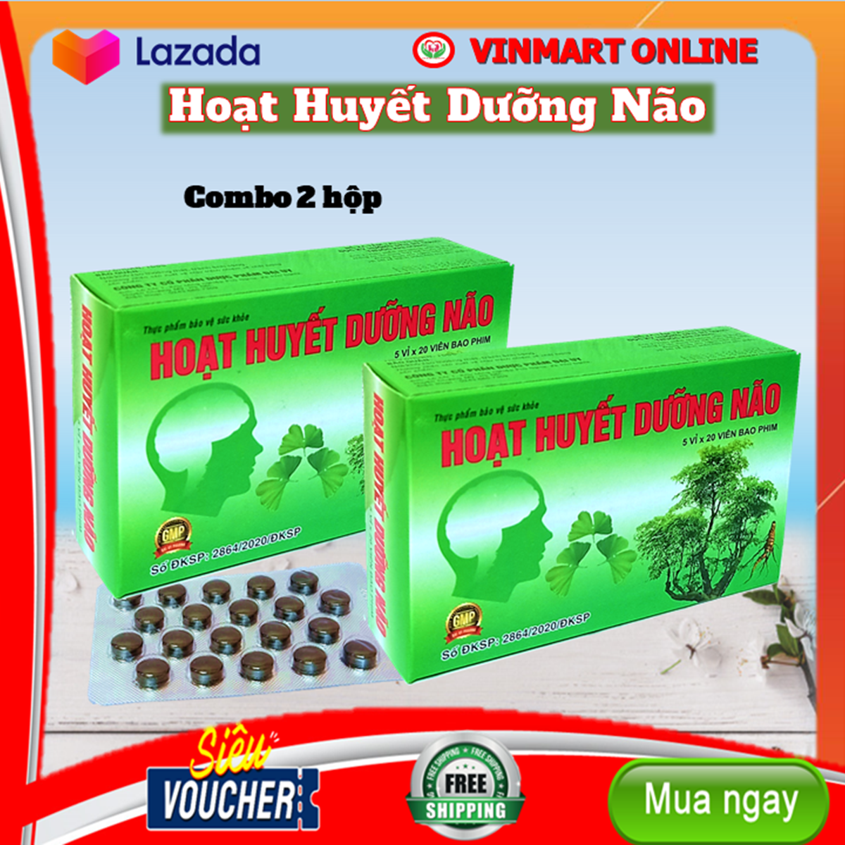 Combo 2 Hộp hoạt huyết dưỡng não Đại Uy bao phim 2 hộp x 100 viên