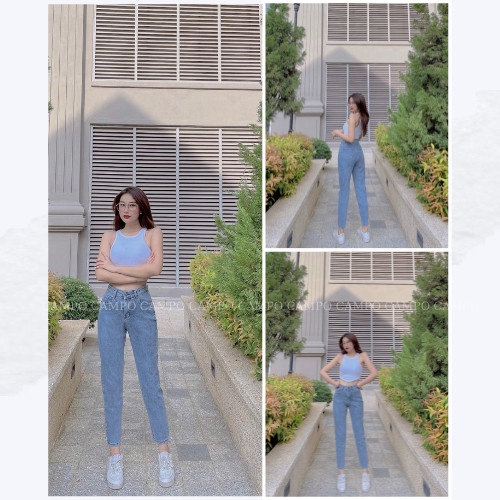 Quần jeans baggy xanh nhạt CAMPO quần nữ phong cách Hàn Quốc co giãn cực thích