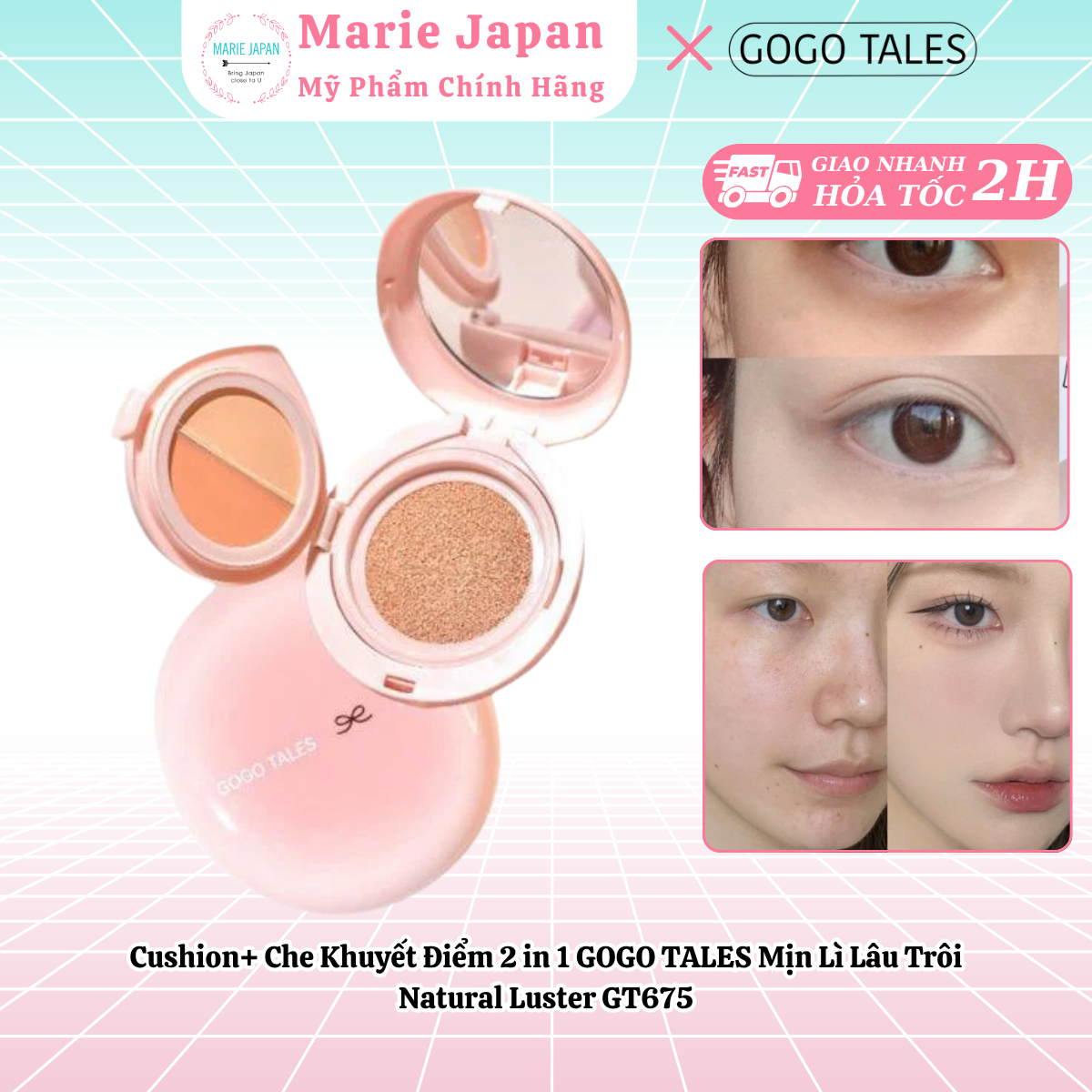 Cushion+ Che Khuyết Điểm 2 in 1 GOGO TALES Mịn Lì Lâu Trôi Natural Luster GT675