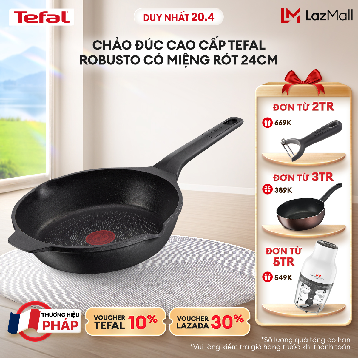 [NHẬP MÃ TEFALOFF30T4 GIẢM 30%] Chảo đúc cao cấp Tefal Robusto có miệng rót 24cm