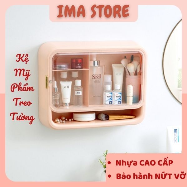 Kệ đựng mỹ phẩm treo tường IMA, kệ để đồ trang điểm nhà tắm gắn tường hình chữ nhật bằng nhựa cao cấp kiêm tủ thuốc
