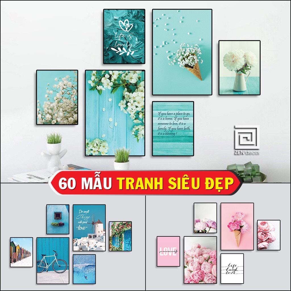 Set 6 Tranh Vải Canvas Treo Tường, Có Khung Viền Nổi Sang Trọng - Bền - Đẹp