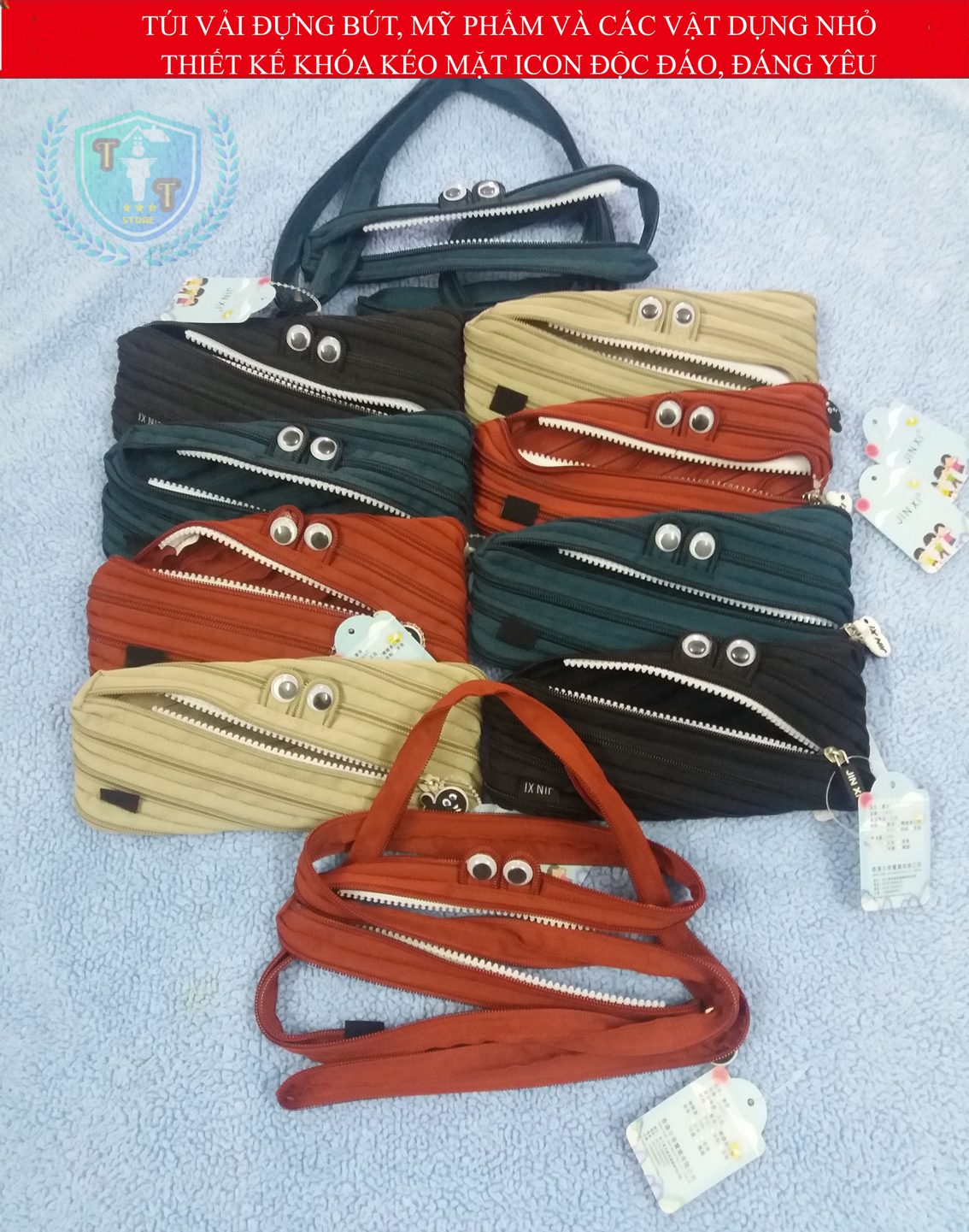 [Mẫu mới 2020] Túi vải đựng bút, mỹ phẩm và các vật dụng nhỏ kiểu dáng khóa kéo tạo mặt icon ngộ nghĩnh, đáng yêu
