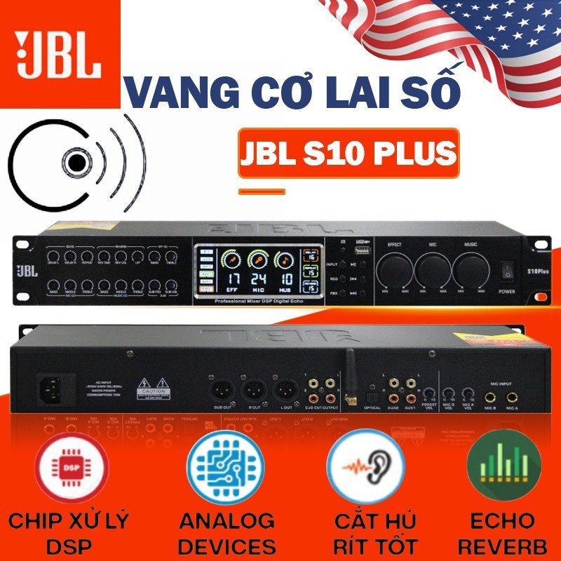 Vang cơ lai số mỹ - vang số jbl s10 pro 48 bit thế hệ mới vang cơ bluetooth chống hú chuyên nghiệp - kết nối không dây bluetooth 5.0, cổng quang , coaxial, usb, av, có reverb - 3 cổng micro chỉnh riêng biệt - màn hình lcd bh 12t