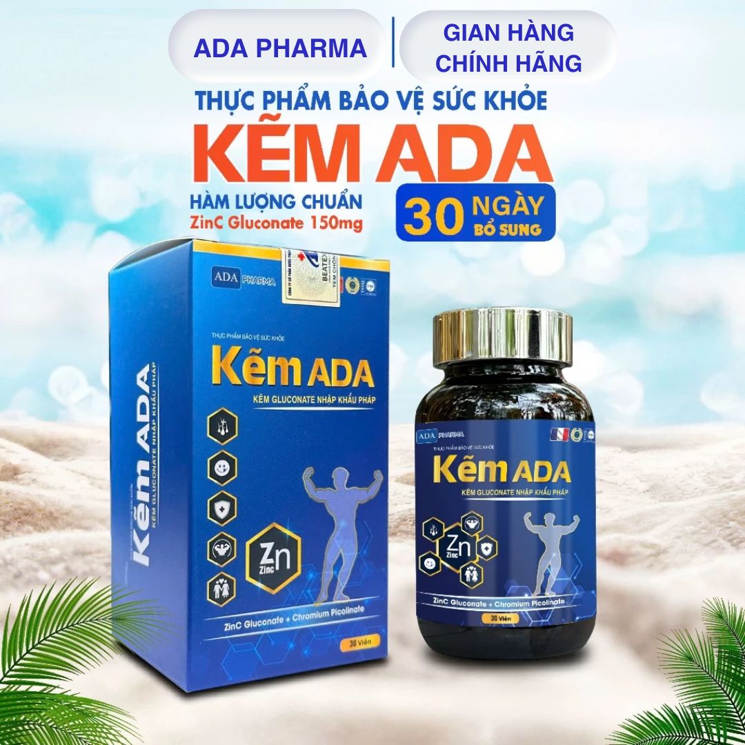 Kẽm ADA 150mg Gluconate Nhập Khẩu Pháp - Hộp 30 viên - Hỗ trợ tăng cường sinh lý, tăng sức đề kháng, đẹp da, giảm mụn