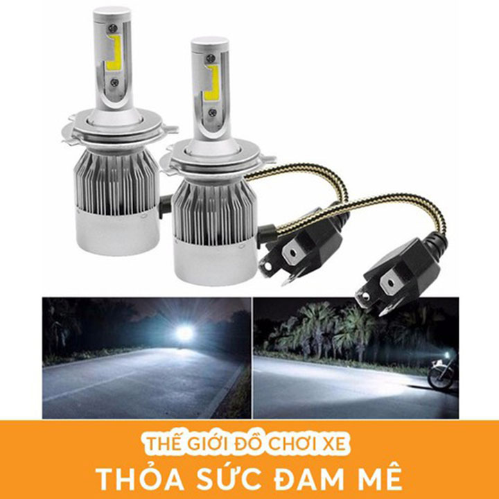 Đèn LED C6 2 tim , đèn pha led SIÊU SÁNG, đèn trợ sáng xe máy, đèn led C6 chân H4 (GIÁ 1 CHIẾC)