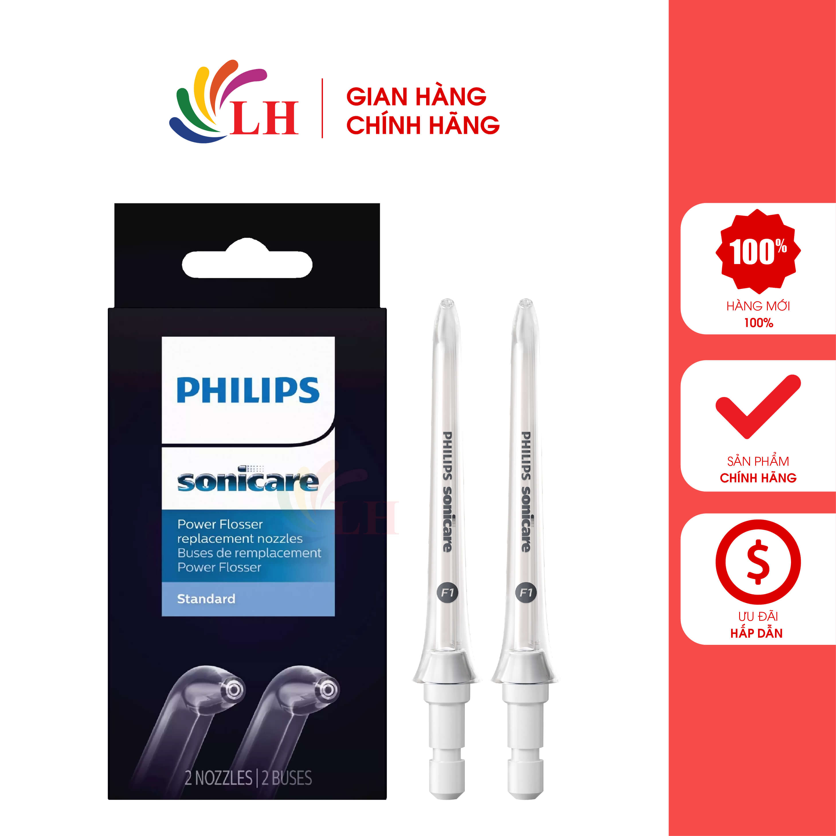  Đầu xịt thay thế máy tăm nước vệ sinh răng miệng Philips Sonicare F1 Standard nozzle HX3042 00 - Hàng chính hãng - Dễ dàng tháo lắp loại bỏ các mảnh vụn và làm sạch hoàn toàn giữa các kẽ răng 