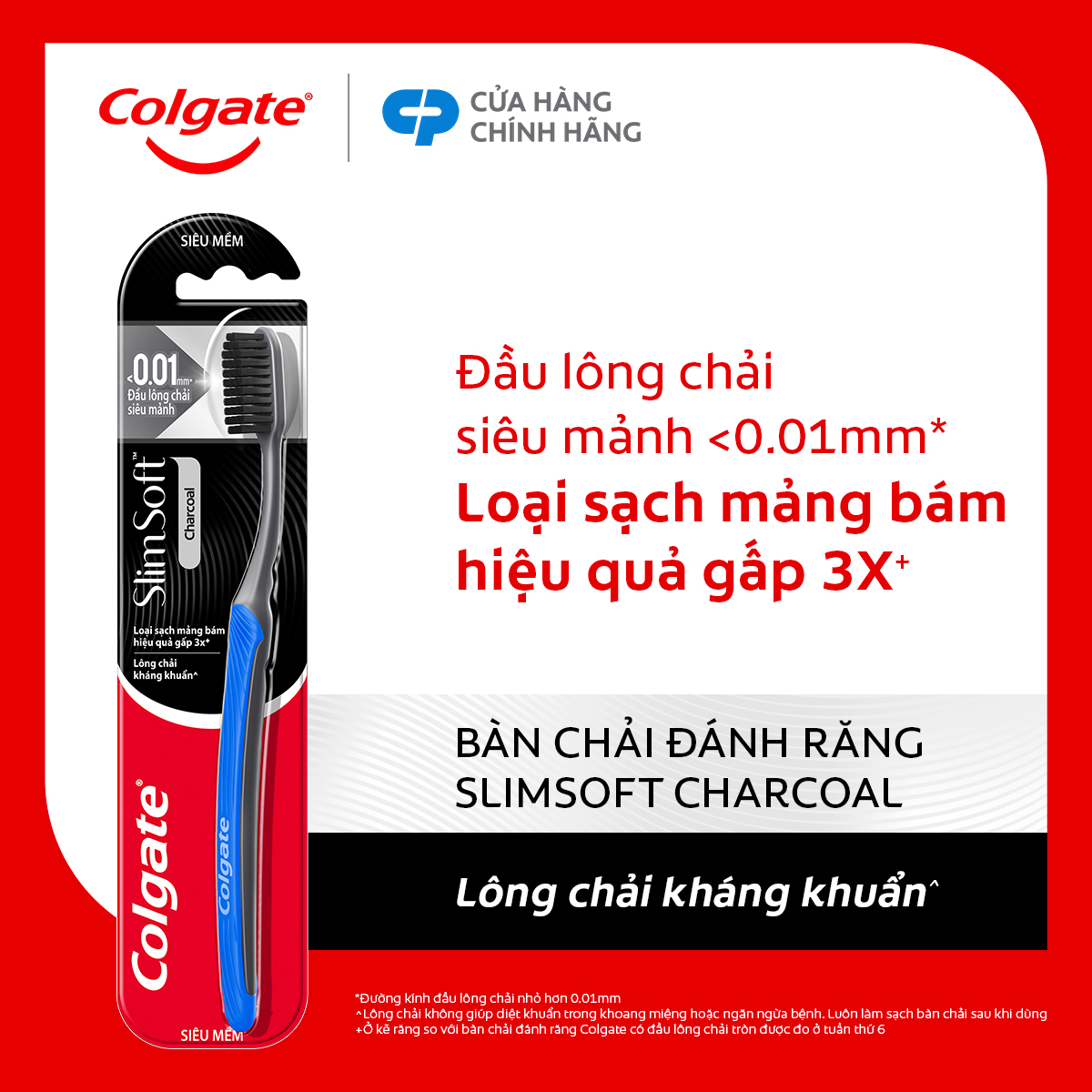 Bàn chải Colgate than hoạt tính kháng khuẩn SlimSoft Charcoal mềm mảnh