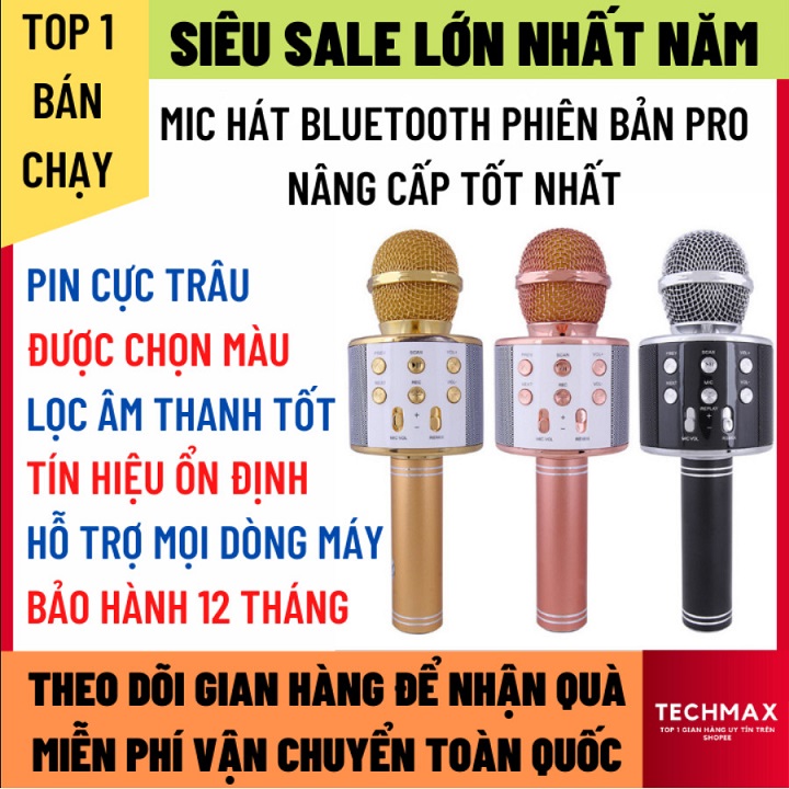 Micro Karaoke Bluetooth Không Dây Phiên Bản Mới Chống Ồn Lọc Tạp Âm Tốt Hát Siêu Hay, Micro Không Dây Pin Trâu Hỗ Trợ Mọi Dòng Máy