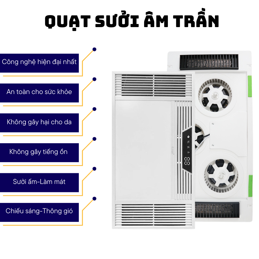 Quạt sưởi âm trần K60 Máy sưởi nhà tắm âm trần KAW kích thước 60x30 quạt sưởi ấm thông gió làm mát hút ẩm màn hình LED phù hợp với không gian phòng tắm