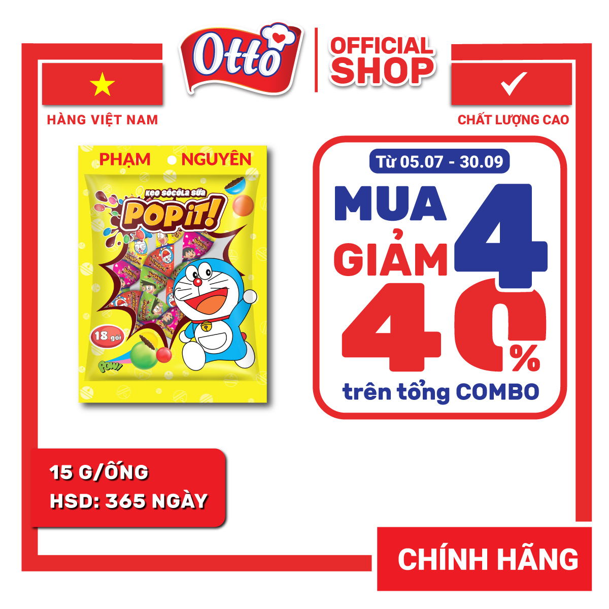 Kẹo socola sữa Popit Doraemon Túi nhỏ 96gr | Socola | Đồ ăn vặt