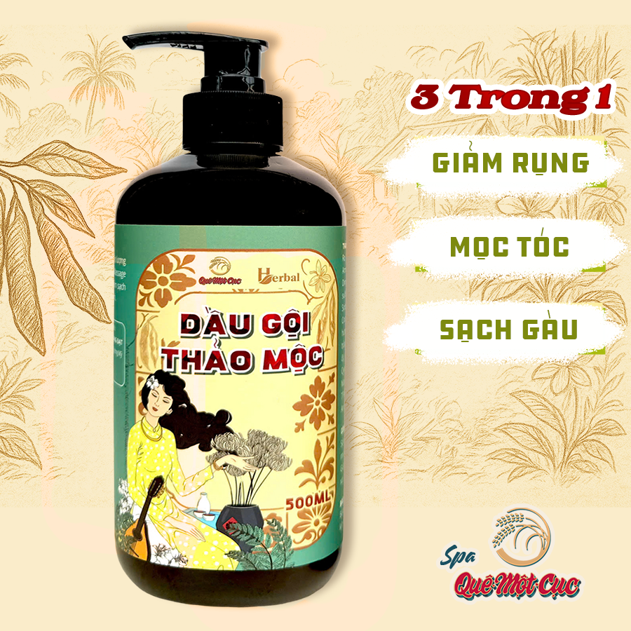 Dầu gội bồ kết, mần trầu, hương nhu: giảm rụng, mọc tóc, sạch gàu Spa Quê Một Cục 500ml