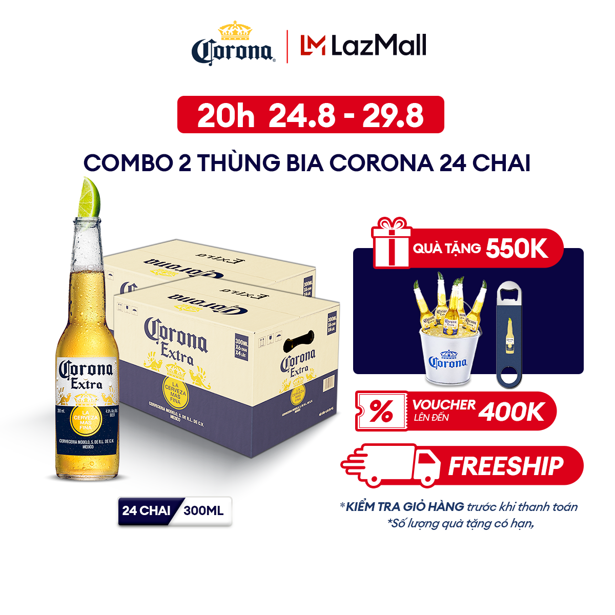 Combo 2 thùng 24 chai bia corona