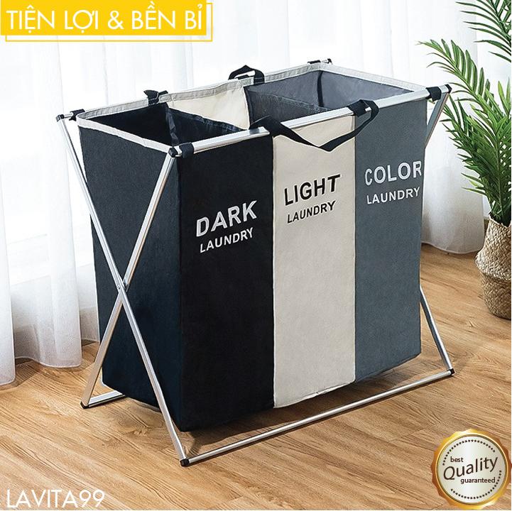 Giỏ đựng quần áo 3 ngăn, Giỏ vải gấp gọn đựng quần áo chất lượng cao