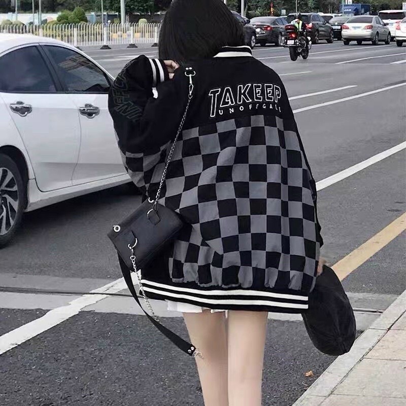 Áo bomber ô vuông bàn cờ kiểu dáng unisex - Khoác dáng rộng chất nỉ bông dày cực chất Chicclothes