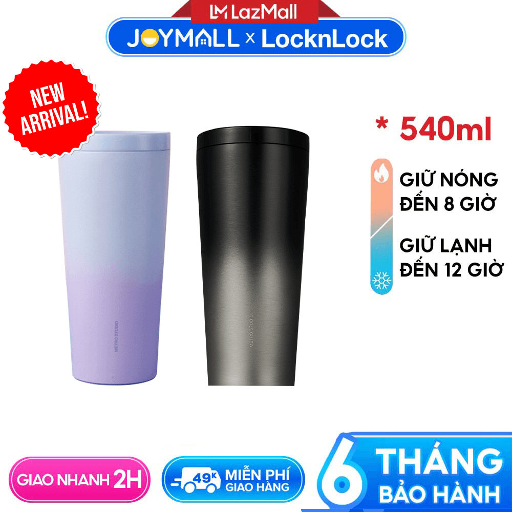 Ly giữ nhiệt LocknLock 540ml LHC4279VOL, LHC4279NBLK - Hàng chính hãng, Thép không gỉ SUS304, đế silicone - JoyMall