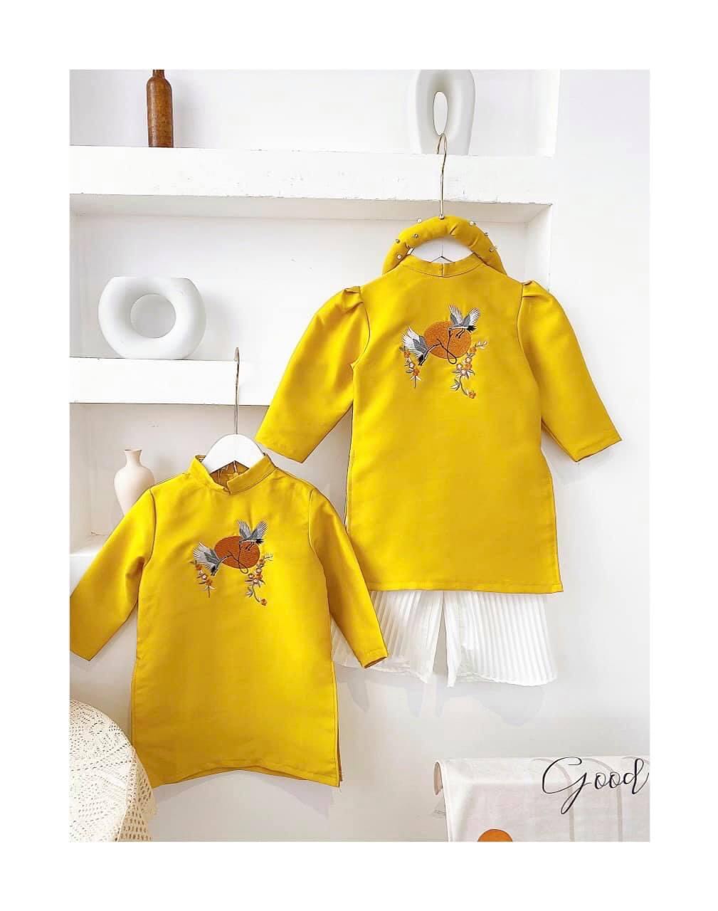 Áo dài thêu chim hạc HOT nhất 2021 cho bé trai bé gái