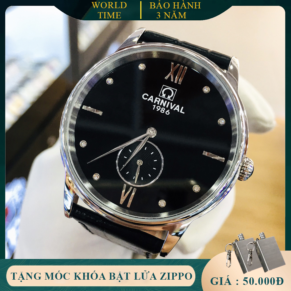 Đồng hồ nam Carnival 8708G Full box, Thẻ Bảo Hành 03 năm, Kính Sapphire Chống xước, Chống nước, Dây da cao cấp