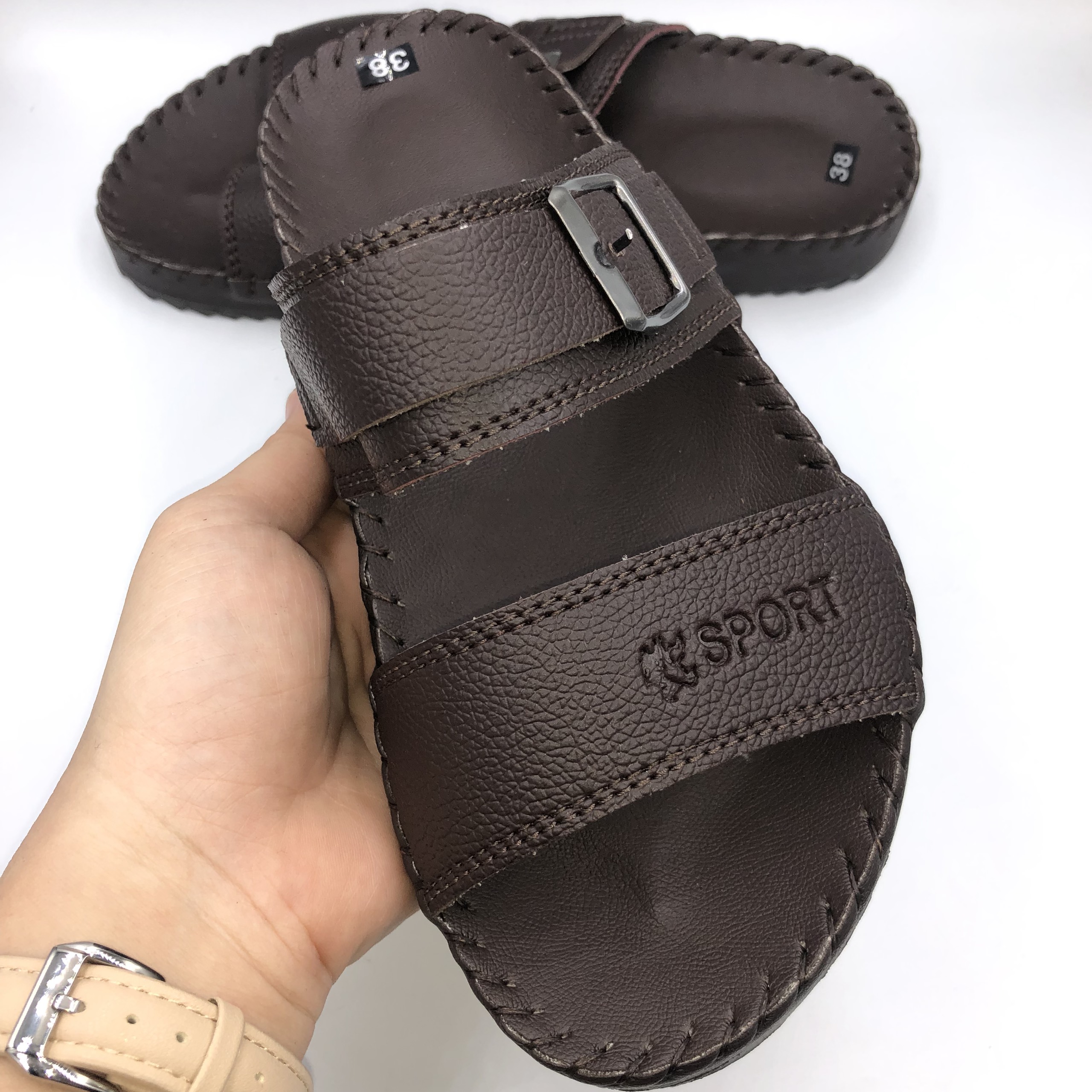 Dép 2 quai ngang nam da Kinson , đế cao su chống trượt êm ái bảo hành 12 tháng Kinson Shop