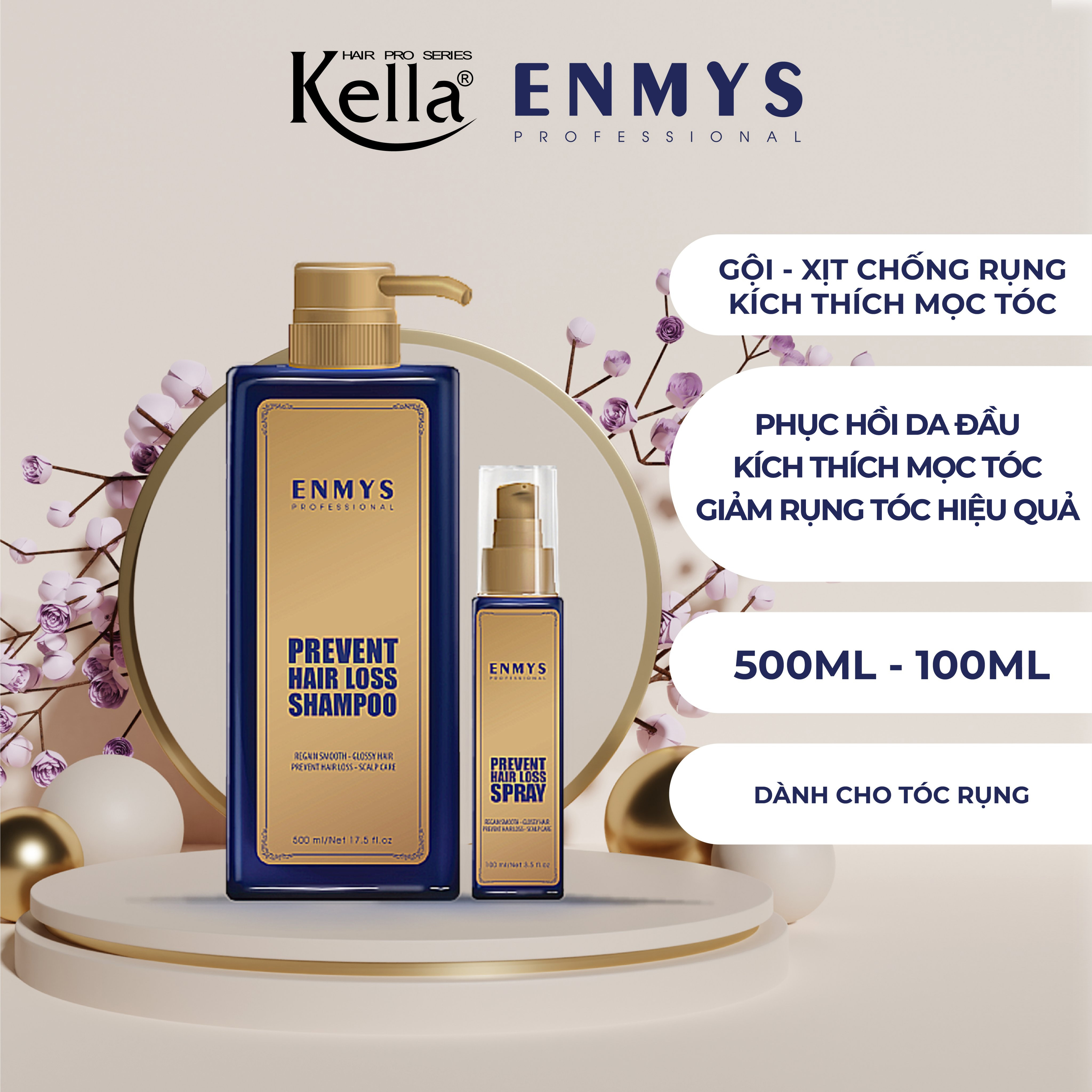 Combo dầu gội xịt tóc chống rụng tóc, kích thích mọc tóc Enmys
