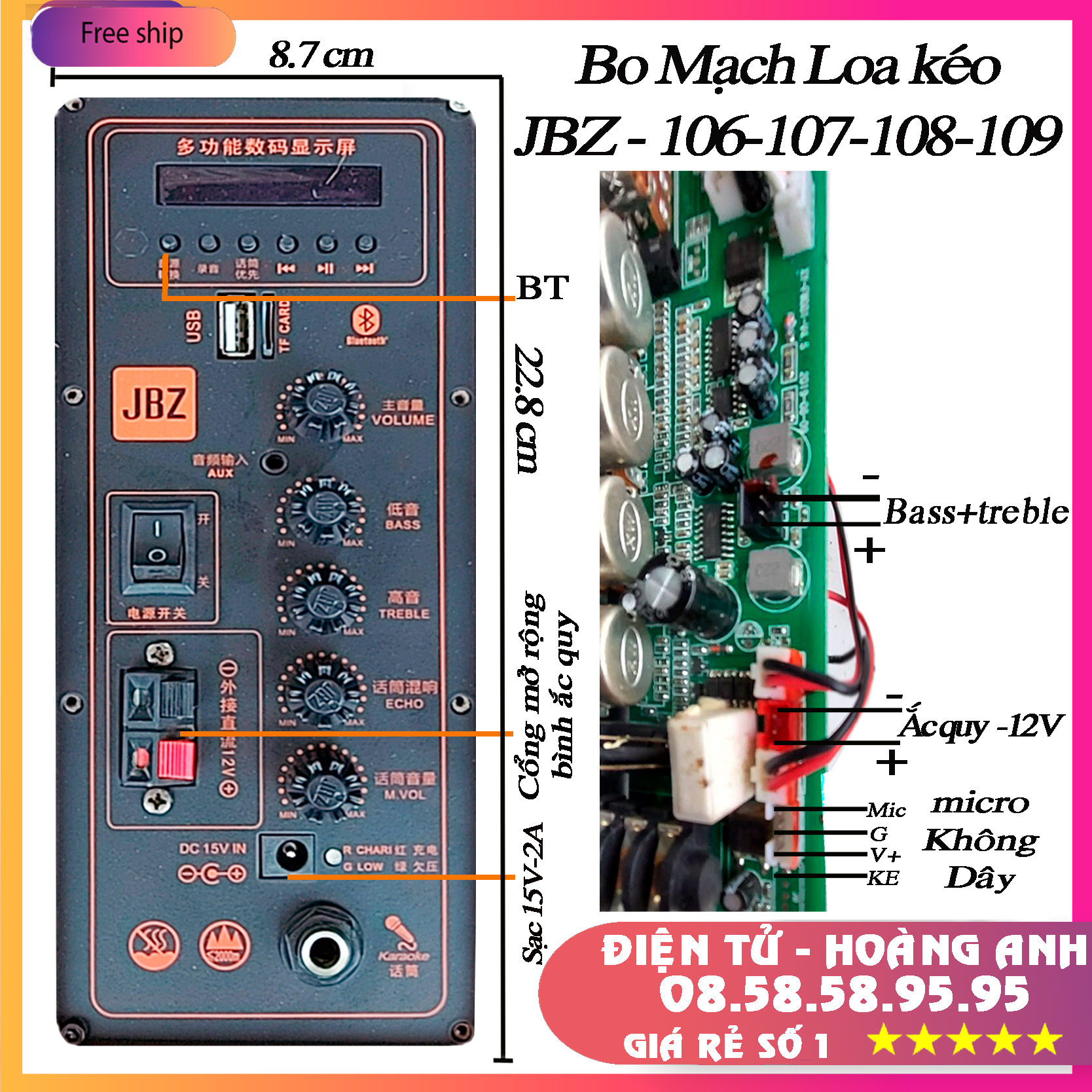 Bo mạch loa keo JBZ 106 -107 -108 -109 - J6 - J7 - J8 - J9 -  hàng chính hãng jbz
