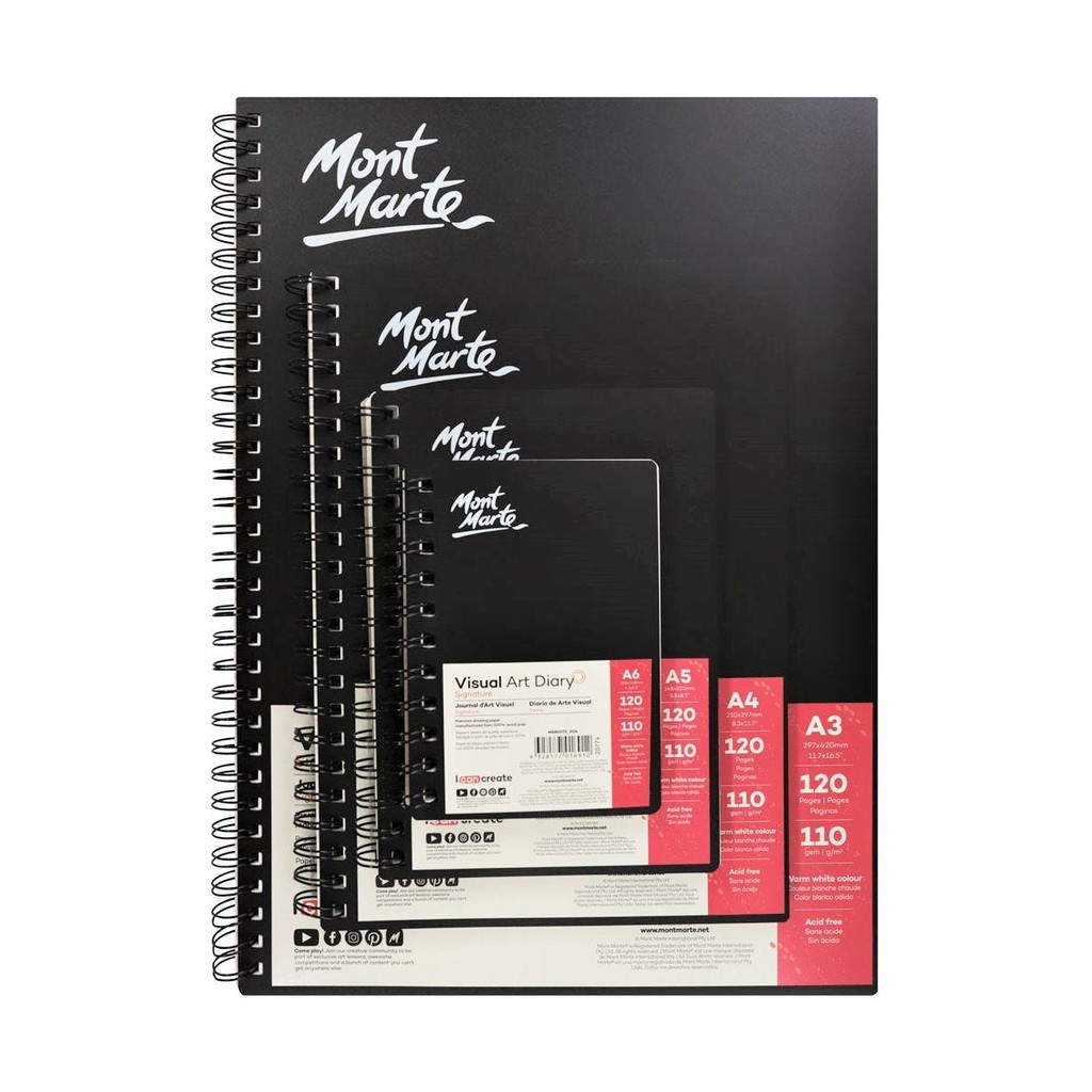 Sổ vẽ chì, kí họa, phác thảo sketch book visual art diary bìa cứng gáy lò xo mont marte a3/ a4/ a5/ a6 - 120 trang