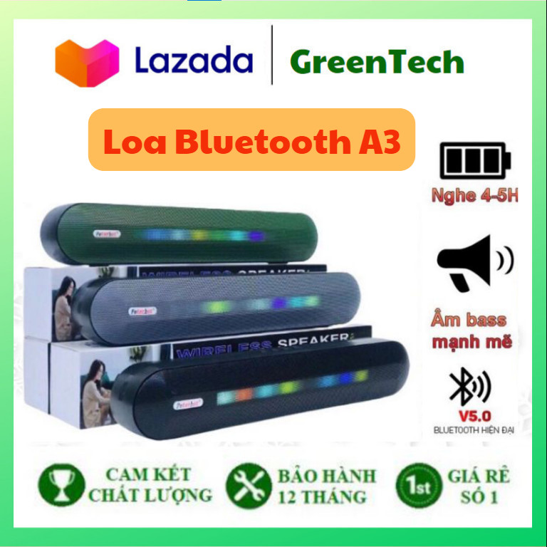 Loa bluetooth a3, a2 - có đèn led - hiệu ứng 2 loa, loa bluetooth bass mạnh, kết nối bluetooth 5.0, nghe nhạc liên tục 4-5h, lỗi 1 đổi 1