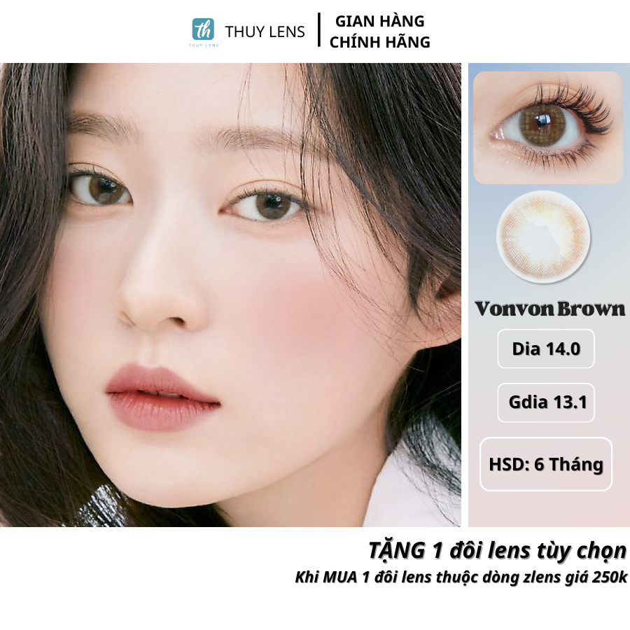 Kính áp tròng thúy lens màu nâu vonvon brown hàn quốc độ cận 0 - 8
