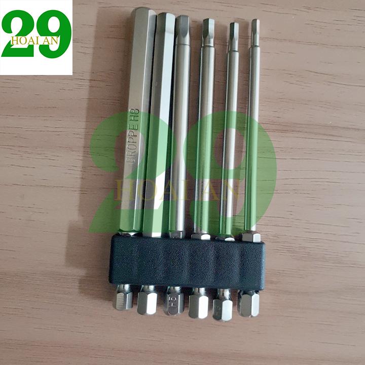 Bộ 6 đầu lục giác dài 100mm dành cho khoan, máy bắn vít BROPPE Tặng Găng tay bảo hộ