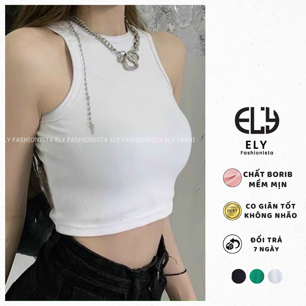 Áo ba lỗ croptop ôm body kiểu dáng basic cộc tay co giãn tốt ely206