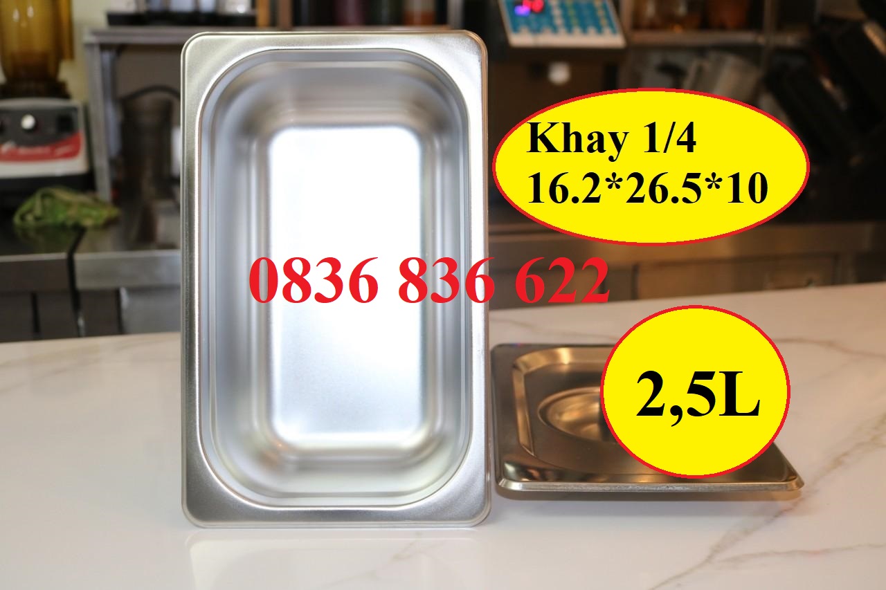 [HN]khay đựng topping inox có nắp 1/4 kích thước 162 x 265 x 10cm