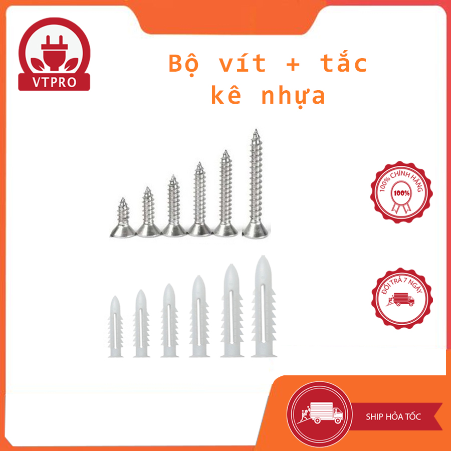 Tắc kê nhựa kèm vít - bộ 10 tắc kê nhựa + 10 vít bắt tắc kê 3f ,4f, 5f, 6f