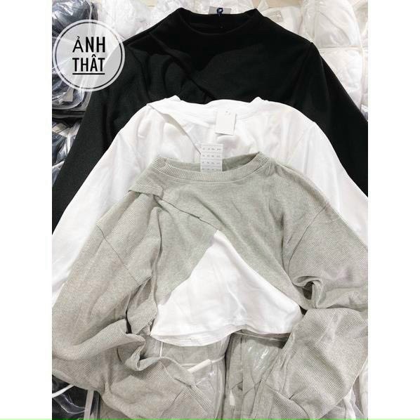 Set áo cặp 2 món croptop đắp chéo hai màu