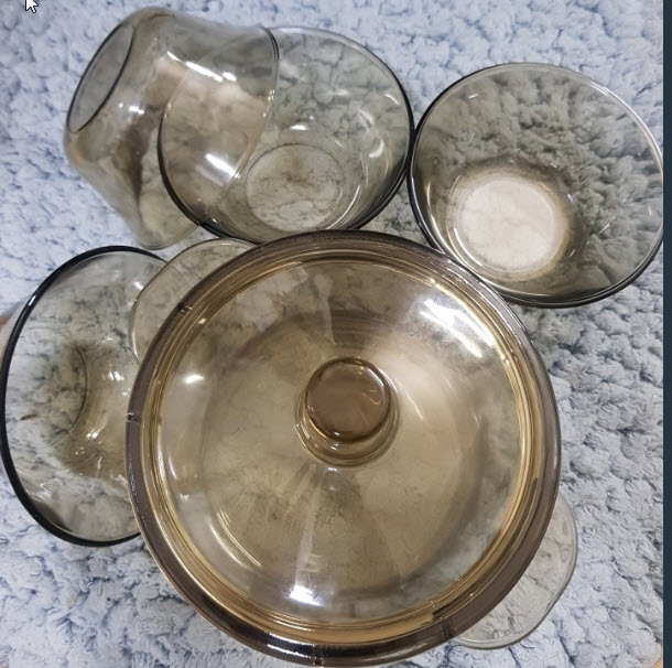 Bộ 5 món nồi và bát thủy tinh - set 5 bát thủy tinh chịu nhiệt cao cấp