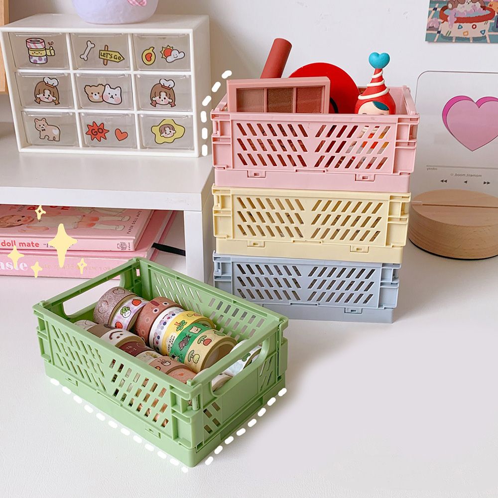 S37 Kệ giỏ nhựa mini đựng đồ đa năng gấp gọn để bàn học