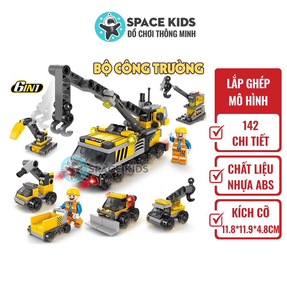 Đồ chơi trẻ em lắp ráp mô hình 6 trong 1 xe cẩu Công trường giá rẻ Space Kids