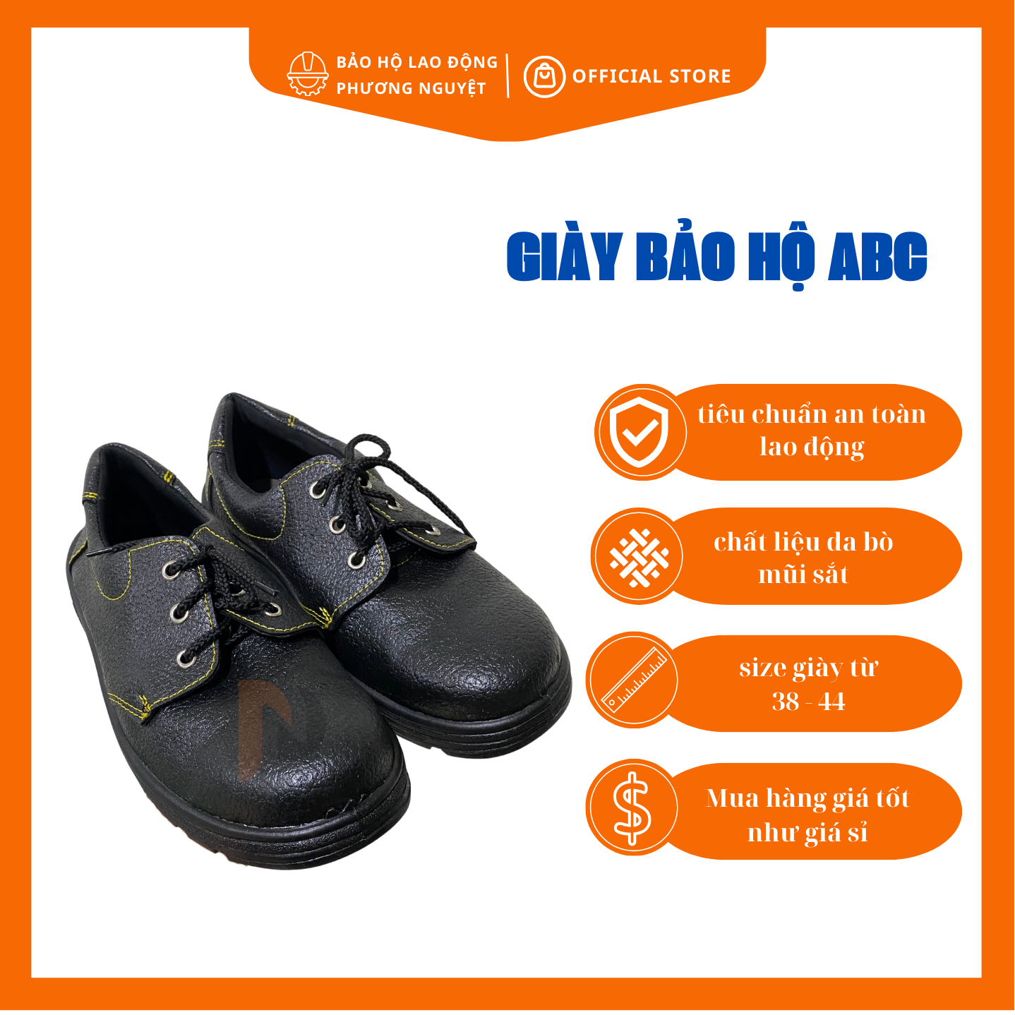 Giày bảo hộ ABC chỉ vàng mũi sắt chịu lực