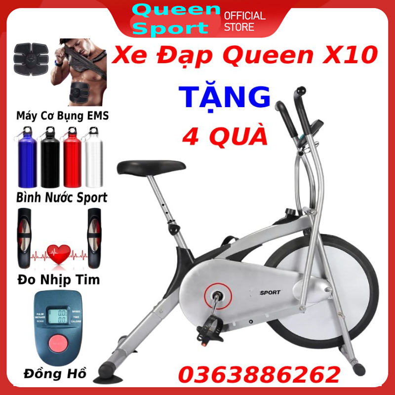 Máy chạy bộ xe đạp tập thể dục tại nhà cơ đa năng không dùng điện Queen Sport® X9 - Tặng kèm má phanh + giá đỡ ipad + đồng hồ + đo nhịp tim bảo hành 12 tháng