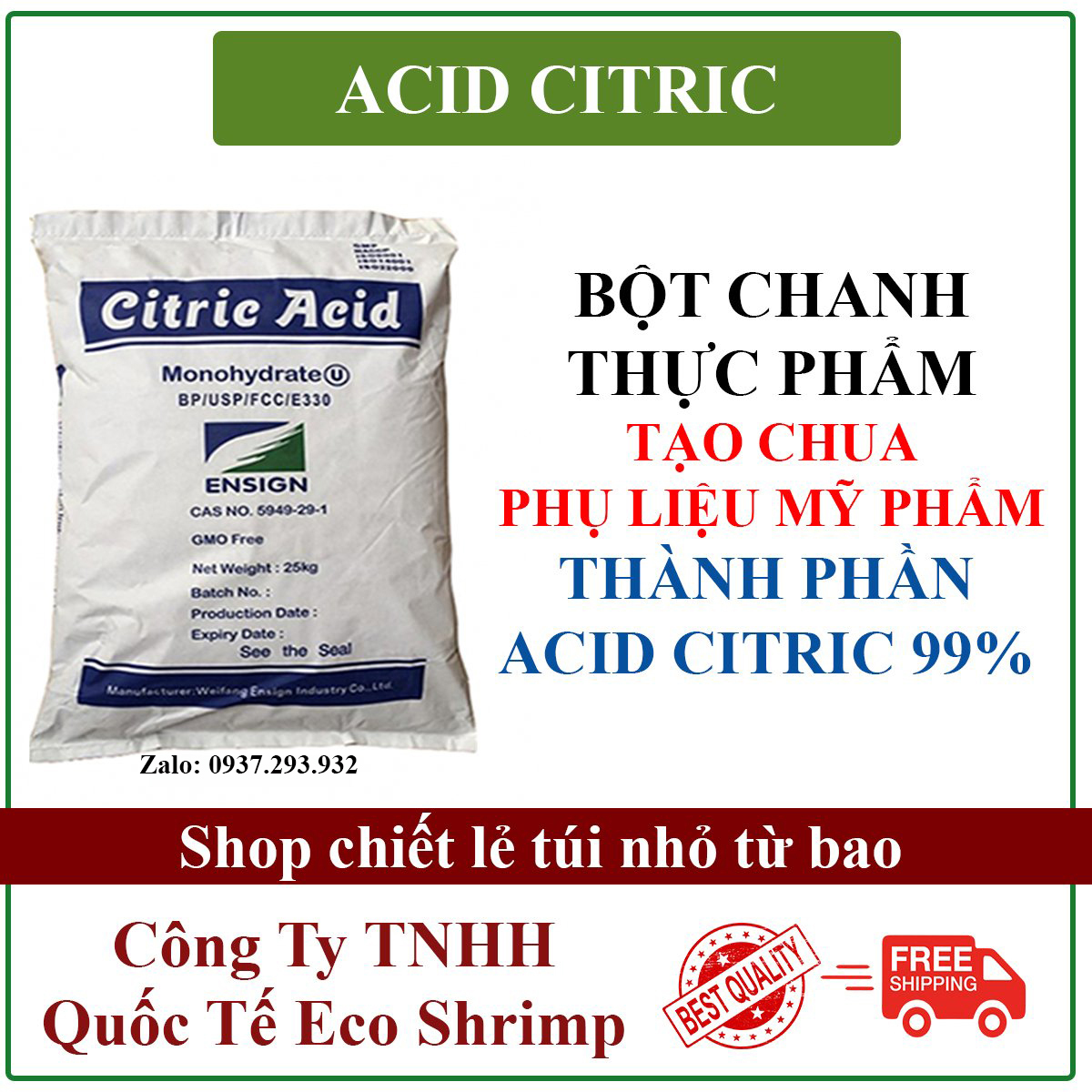 1 Kg Axit Citric - Bột Chanh - Tạo Chua Thực Phẩm - Phụ Liệu Mỹ Phẩm Handmade