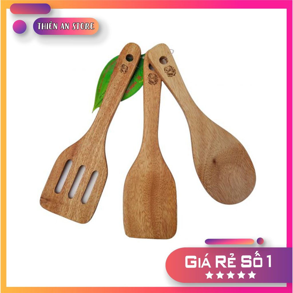 [HCM] Bộ Ba Muôi Gỗ Xà Cừ - Hàng Việt Nam chất lượng cao - Muôi Gỗ Trường Sơn