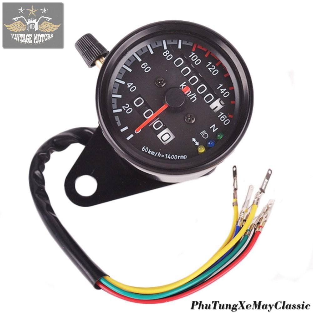 ĐỒNG HỒ XE MÁY - Đồng hồ độ đo km classic màu đen có đèn báo 3 chức năng cơ bản