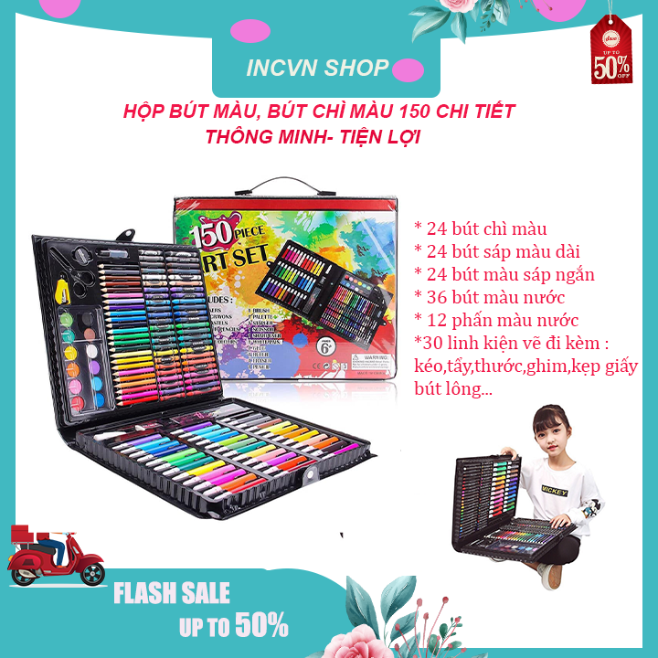 Hộp bút chì màu 150 chi tiết, bộ màu vẽ đa năng 150 màu thỏa sức sáng tạo, thiết kế gọn gàng thông minh tiện lợi, dễ dàng sử dụng, chất màu tốt, an toàn cho bé, bút màu chuyên nghiệp vẽ tranh, dụng cụ học sinh