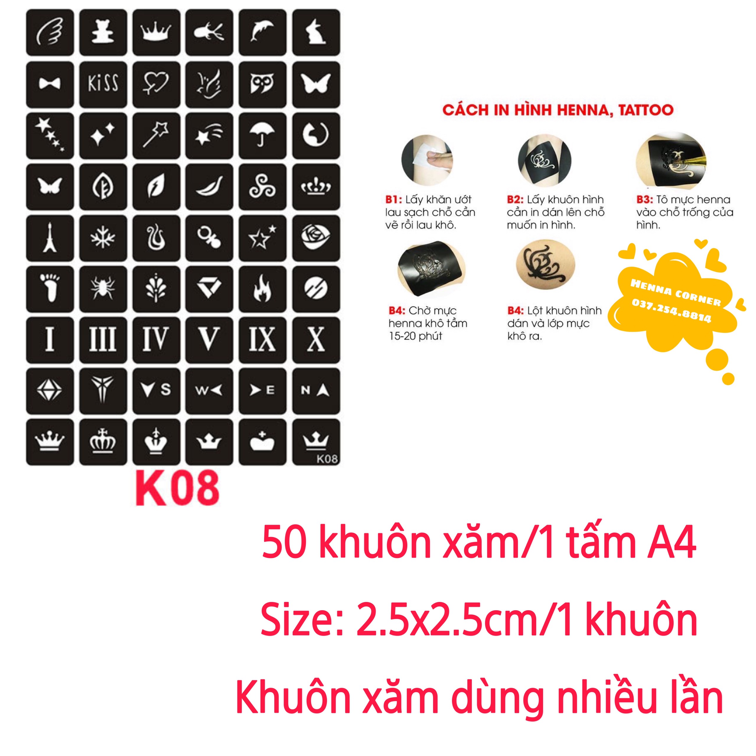 50 khuôn xăm tattoo / 1 tấm a4