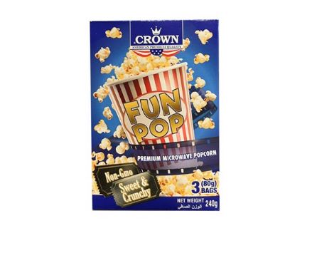 Bắp rang bơ hiệu Crown của Mỹ hộp 240g (80g x  3 gói) - vị ngọt - Crown popcorn sweet flavour. date 04/2024