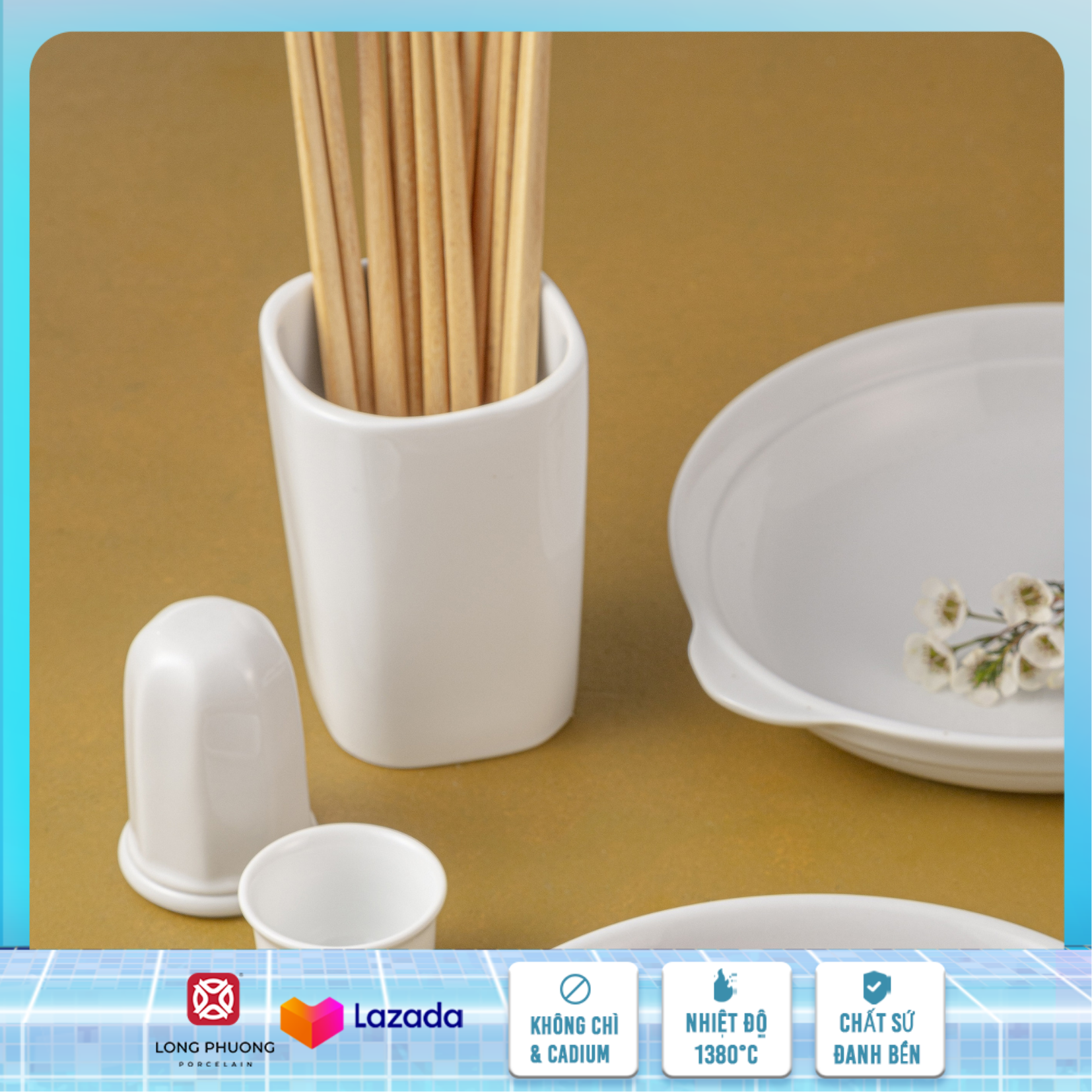 Ống đũa - ống cắm đũa đơn, đồ dựng đũa muỗng, hộp đựng đũa muỗng, ống đựng đũa muỗng, ống đũa gốm sứ Long Phương