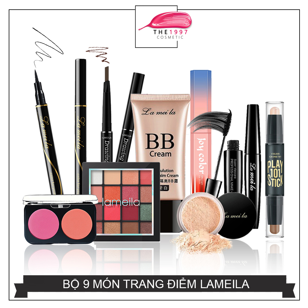 Bộ trang điểm đầy đủ lameila 9 món mascara + bút dạ kẻ mắt + chì kẻ mày + son kem + bút tạo khối + kem nền + phấn mắt + phấn má + phấn phủ set trang điểm makeup chuyên nghiệp - the1997
