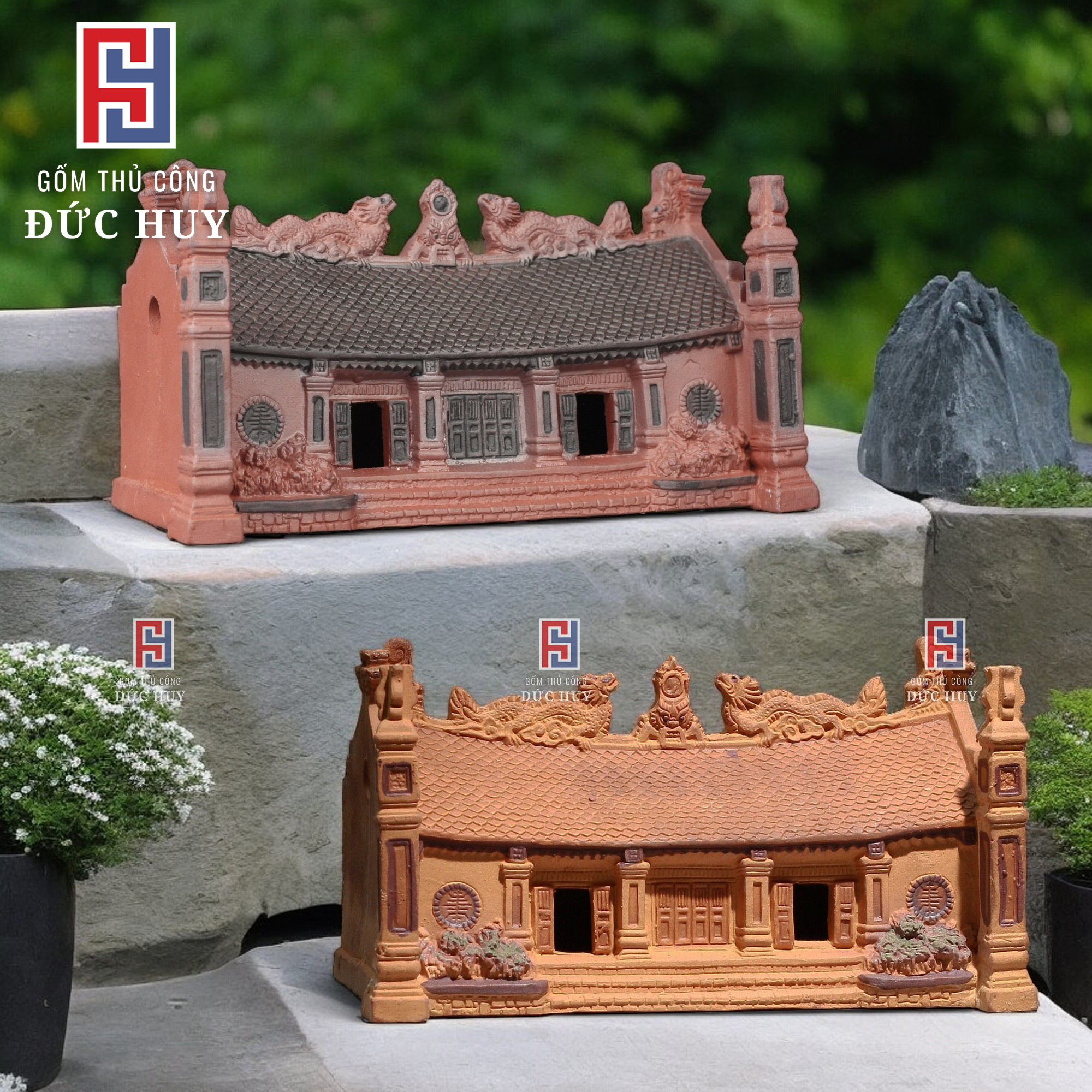 Mô hình gốm đình bắc bộ size lớn - trang trí bể cá cảnh - hòn non bộ - chậu cây bonsai