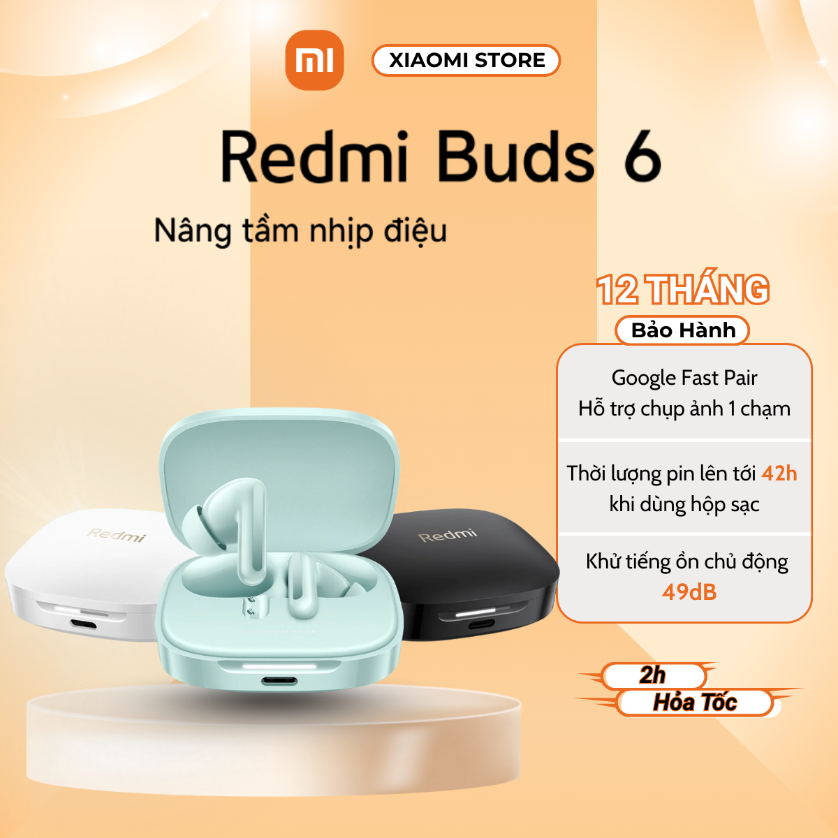 Tai nghe Bluetooth XIAOMI REDMI Buds 6 - chính hãng - Bảo hành 12 tháng