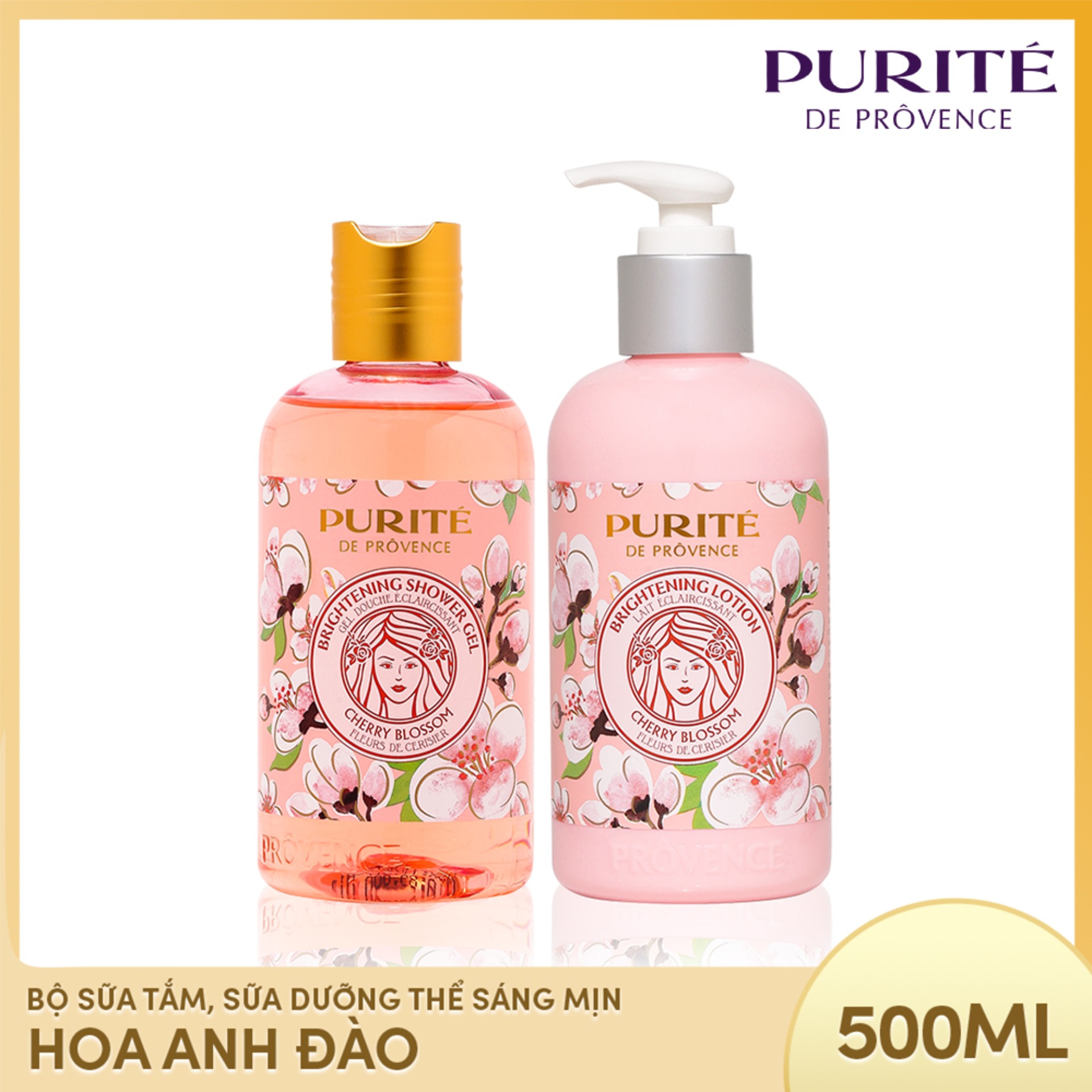 Bộ sữa tắm sáng mịn hoa anh đào purité 250ml và sữa dưỡng thể sáng mịn hoa anh đào purité 250ml