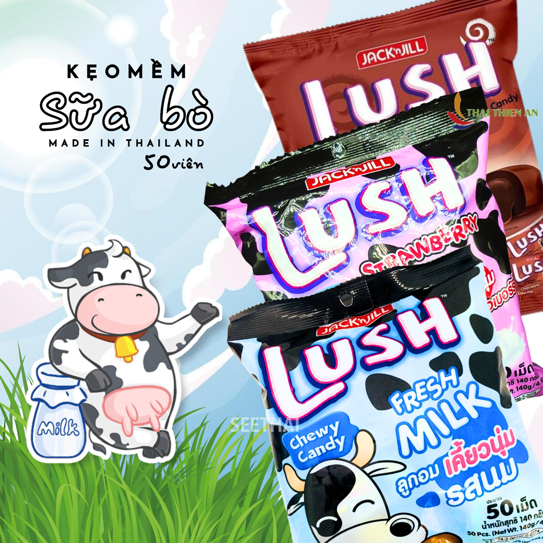 Kẹo sữa bò Thái Lan LUSH 140gr kẹo mềm sữa dâu socola đồ ăn vặt nhập khẩu